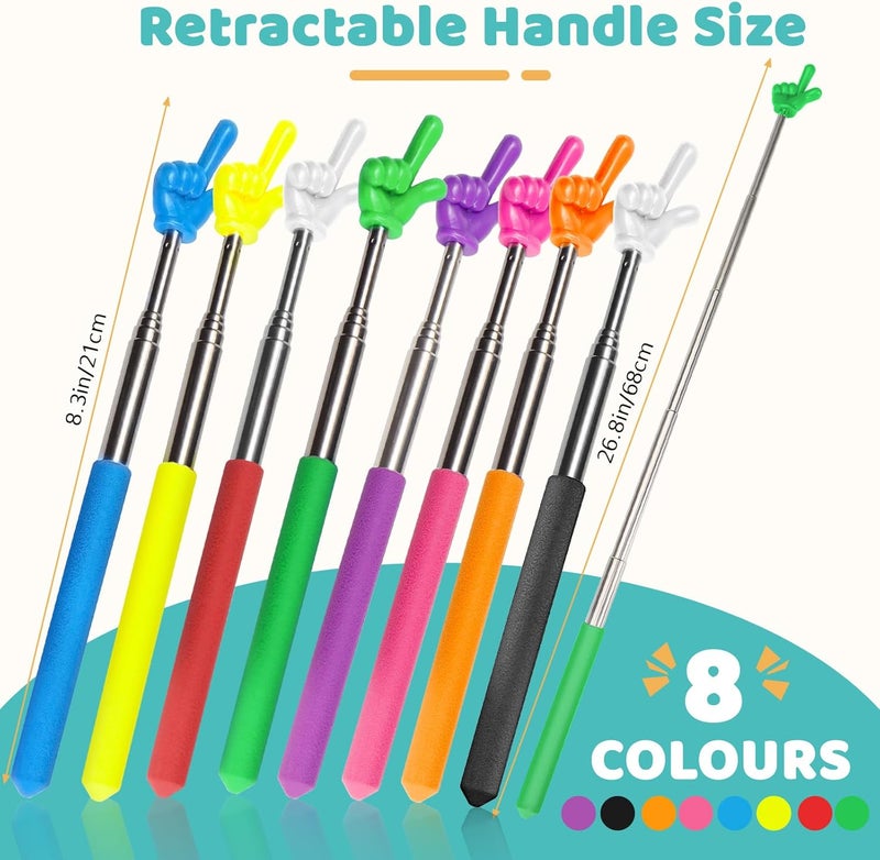 Bagentry 8 Pcs Teacher Pointer Stick for Classroom Extendable Pointer Finger Telescoping Hand Pointer Retractable Pointing Stick Reading Aid for Presentation Whiteboard (8 Colors) - Image 2